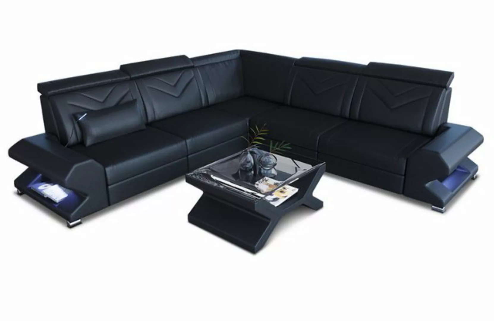 Sofa Dreams Ecksofa Ledersofa Couch Sorrento L Form Sofa Leder, mit LED, wa günstig online kaufen