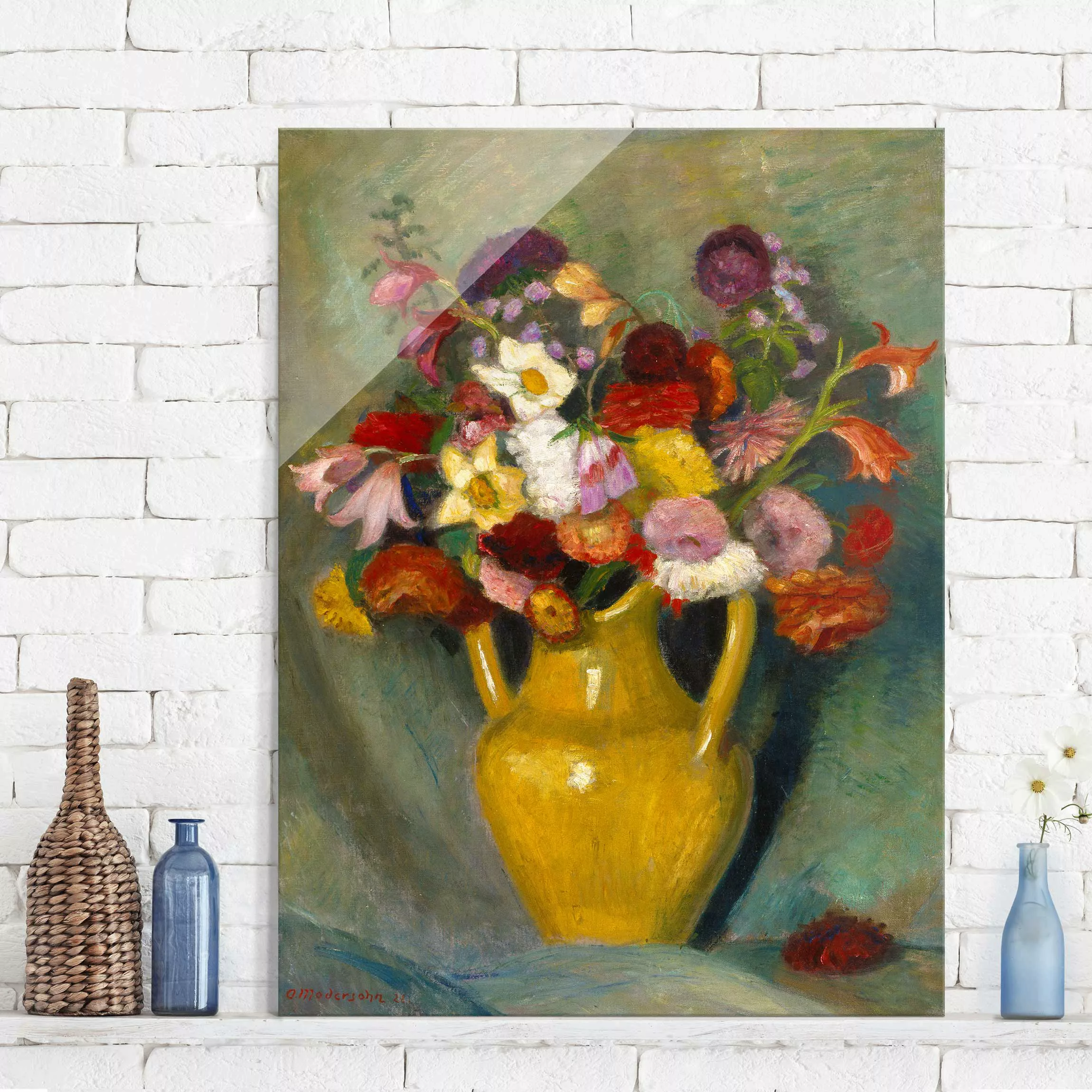 Glasbild Kunstdruck - Hochformat Otto Modersohn - Bunter Blumenstrauß günstig online kaufen