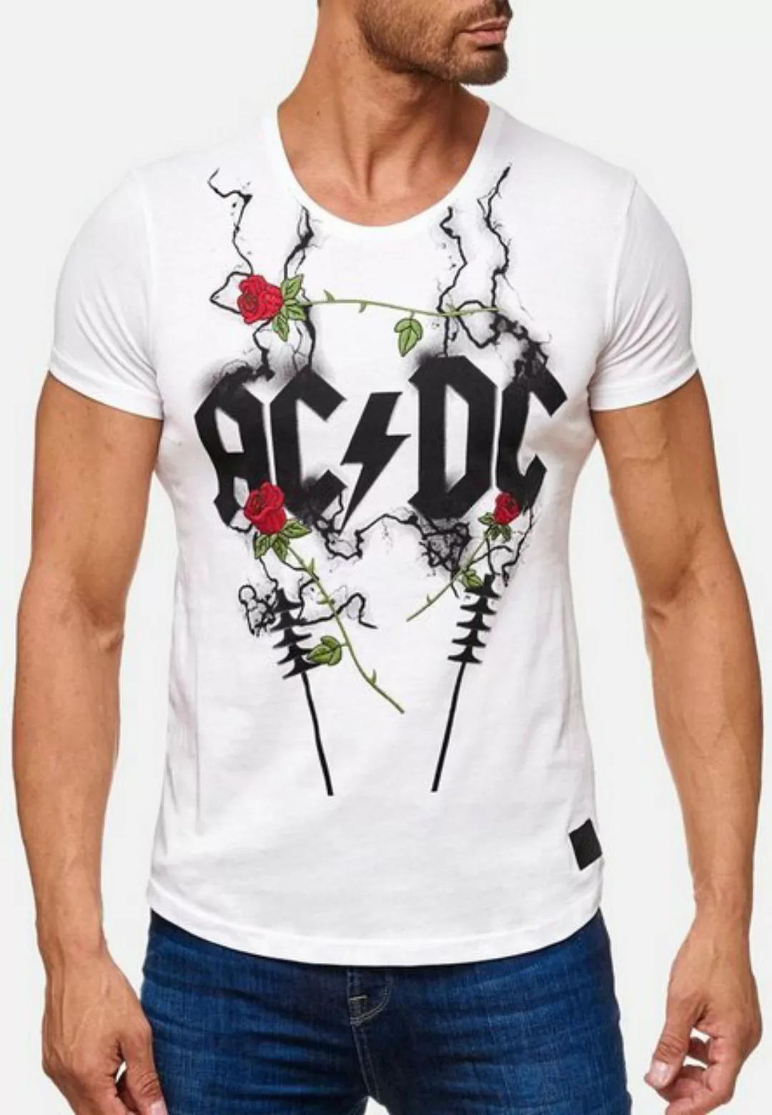 Egomaxx T-Shirt T Shirt AC/DC Rosen Print H2164 (1-tlg) 2164 in Weiß günstig online kaufen
