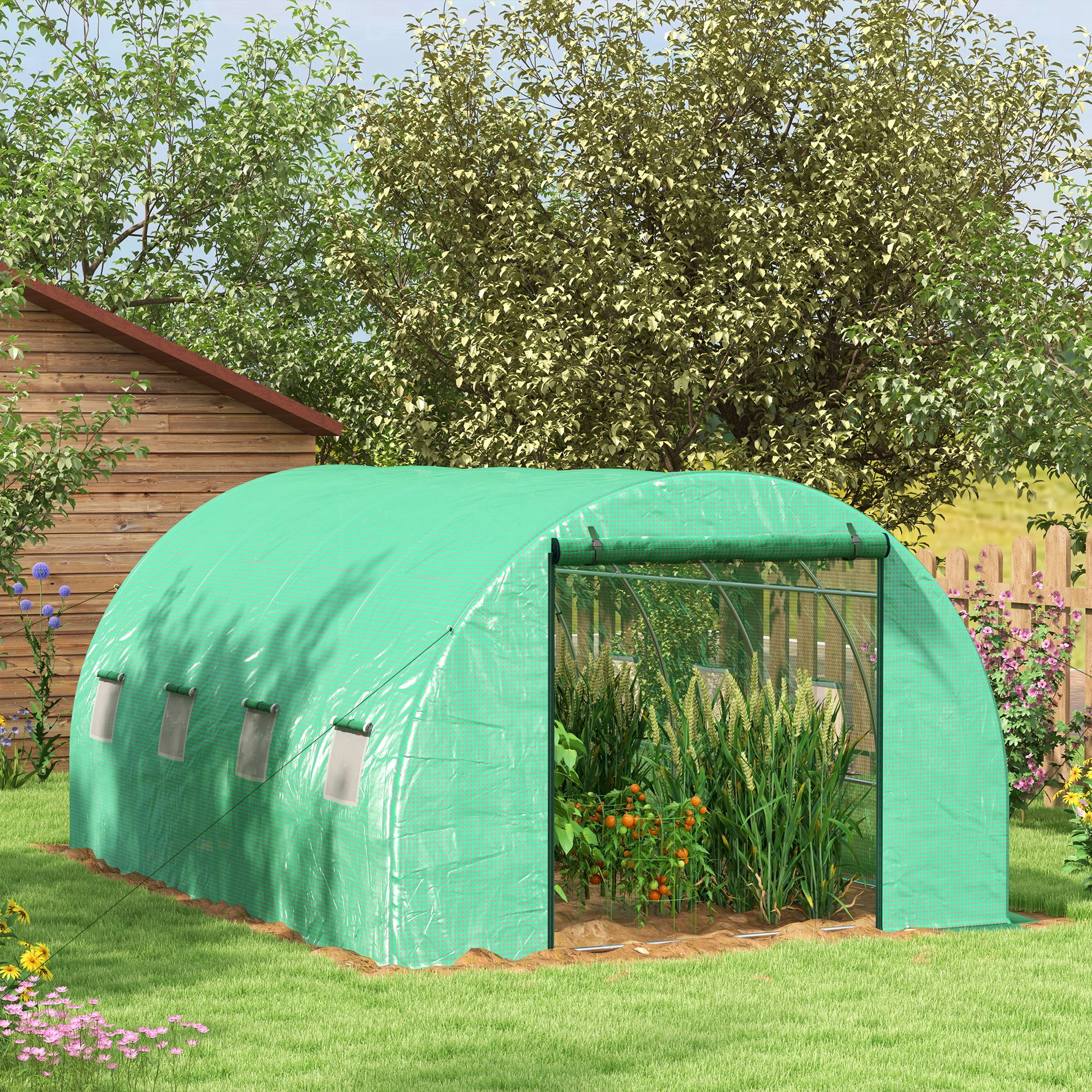 Outsunny Garten Gewächshaus Tunnel 12 m² Tomatenhaus mit integriertem Bewäs günstig online kaufen