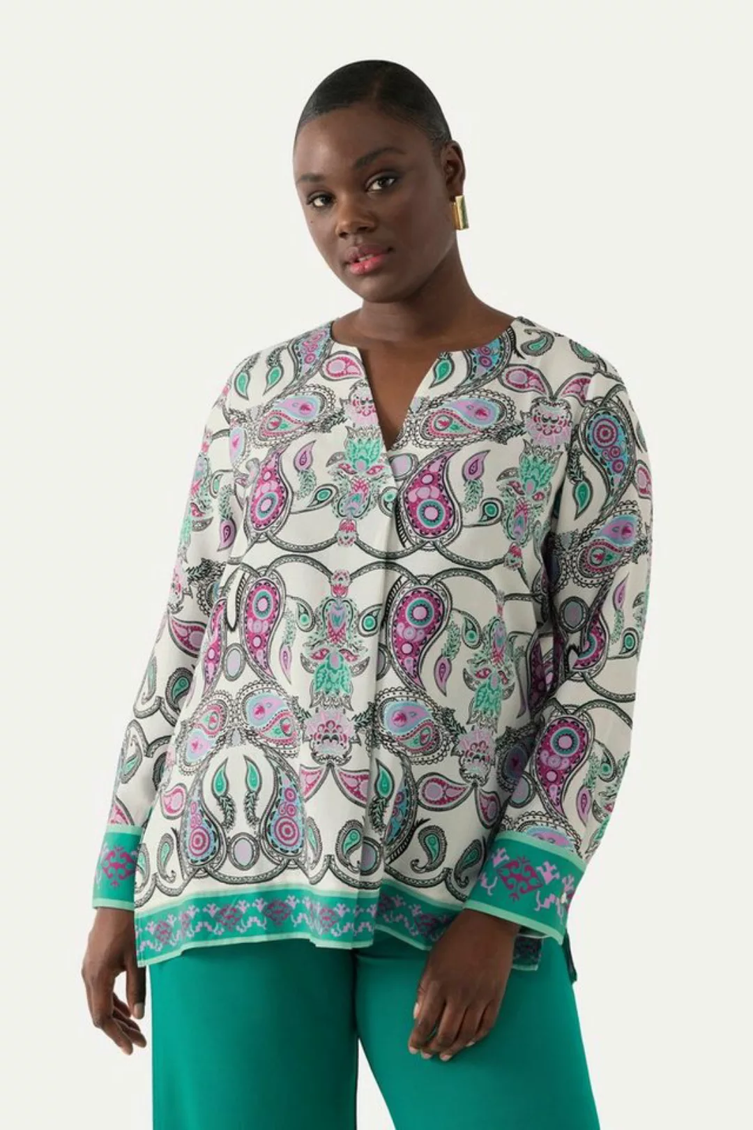 Ulla Popken Tunika Tunika Lyocell Paisley Tunika-Ausschnitt Langarm günstig online kaufen