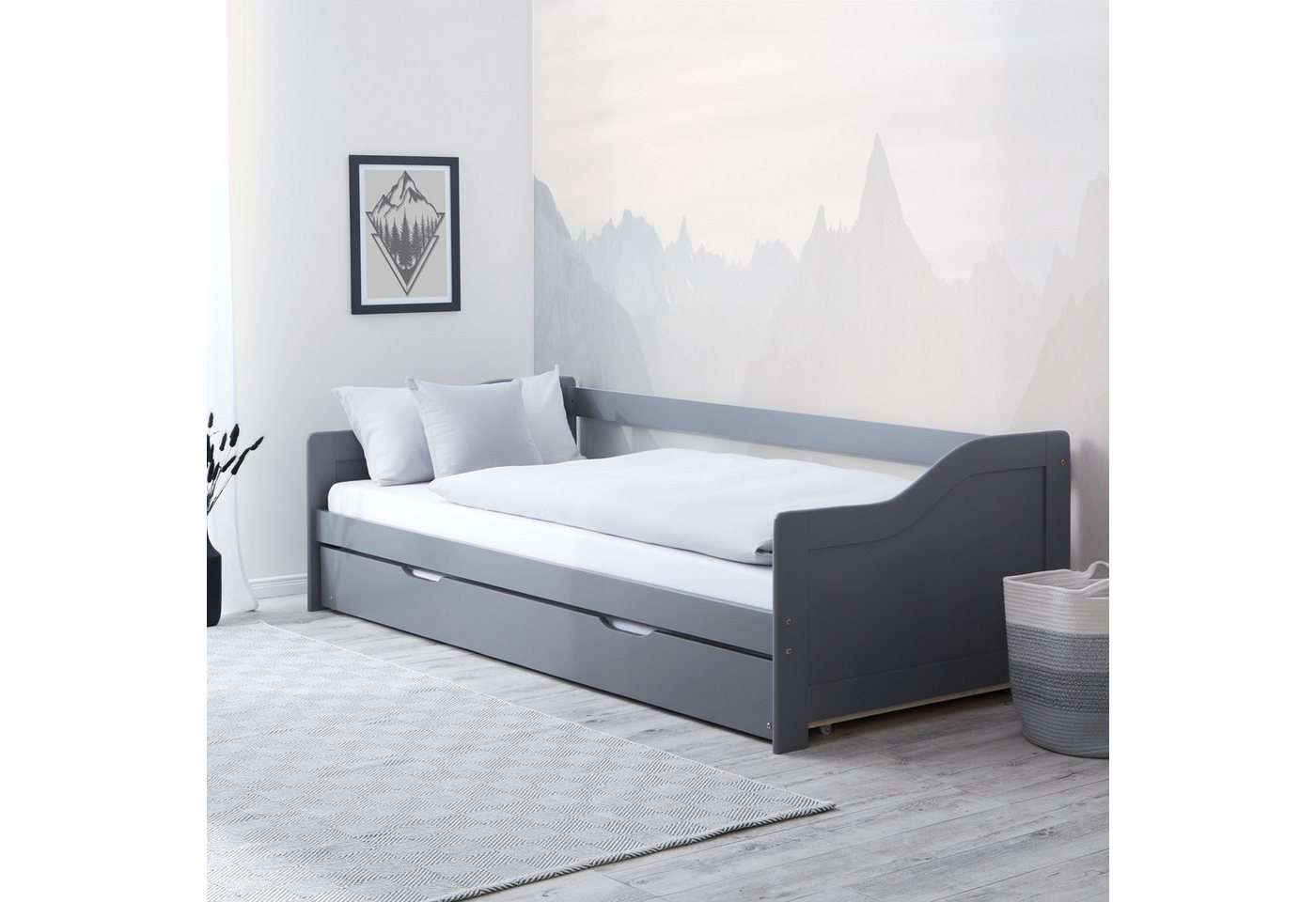 Homestyle4u Ausziehbett 90 x 200 cm Grau 2506 günstig online kaufen