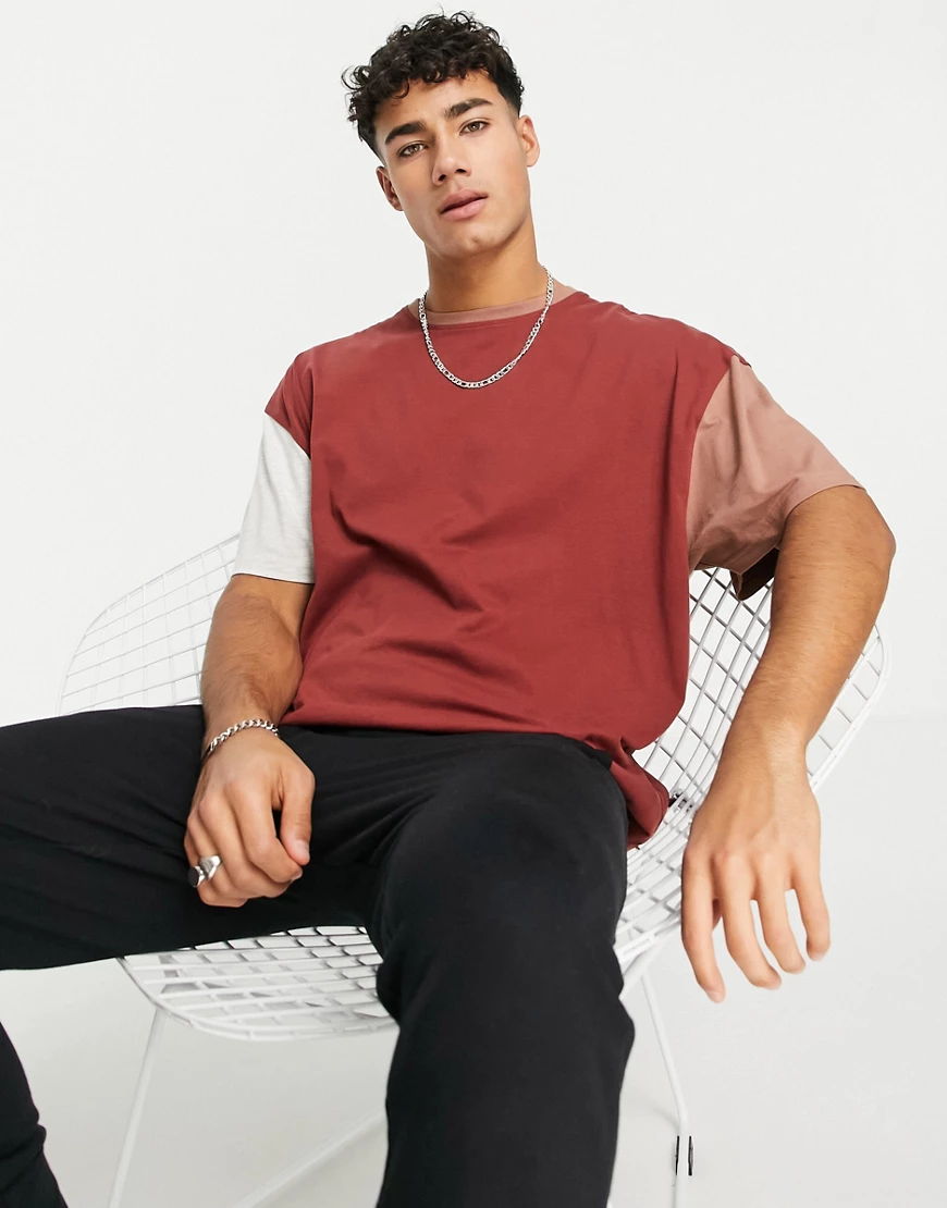Threadbare – Oversize-T-Shirt mit Farbblockdesign in Cognac-Braun günstig online kaufen