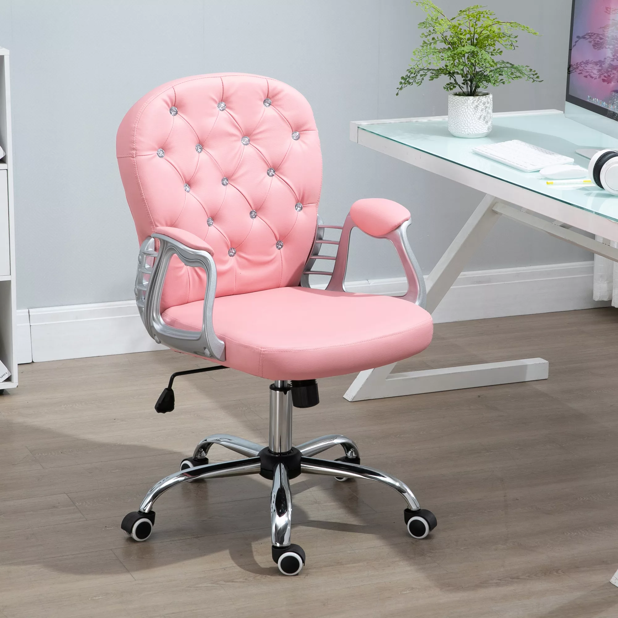 Vinsetto Bürostuhl Chefsessel ergonomisch gepolsterte Rückenlehne, Rosa, PU günstig online kaufen