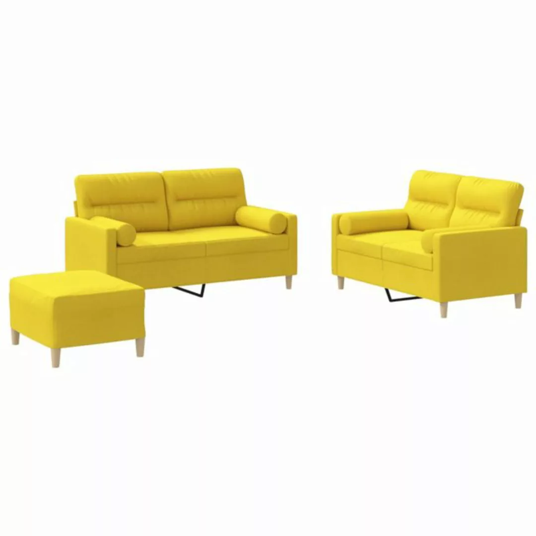 vidaXL Sofa Sofagarnitur Set mit Kissen Stoff, 3-tlg., Gelb günstig online kaufen