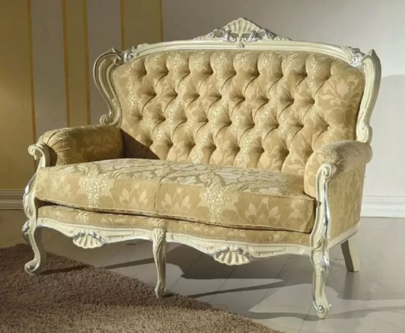 Casa Padrino Sofa Luxus Barock Sofa Gold / Cremefarben / Silber - Edles Woh günstig online kaufen
