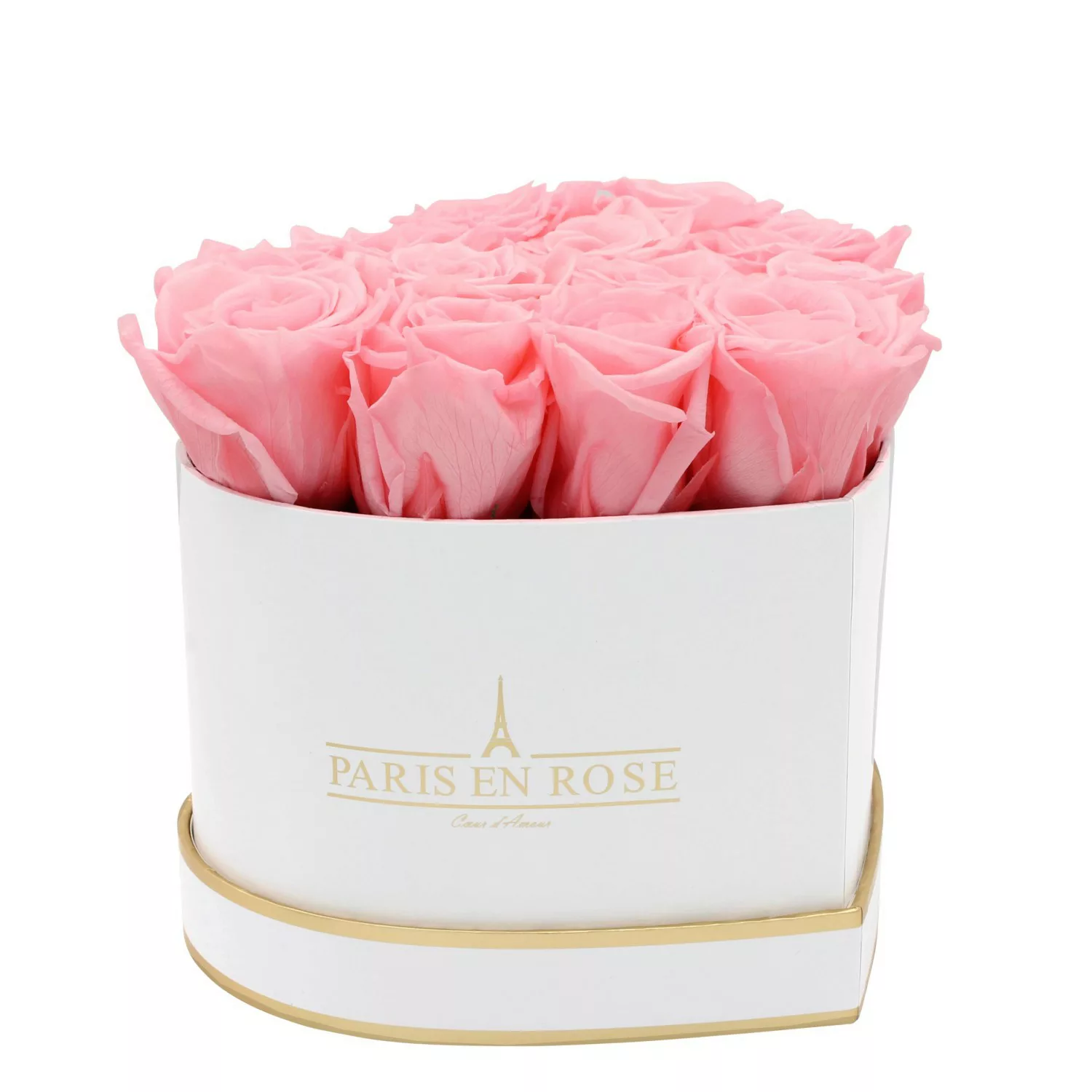 Rosenbox Herz Weiß-Gold mit 13 Rosa Rosen günstig online kaufen