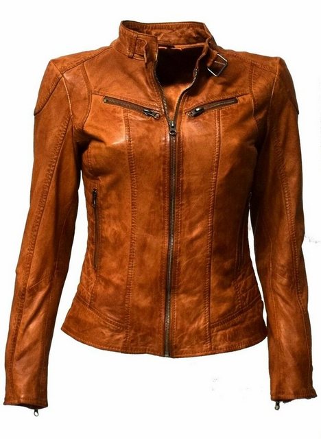 Zimmert Leather Lederjacke Frida washed Lammnappa Leder, Stehkragen, Cognac günstig online kaufen