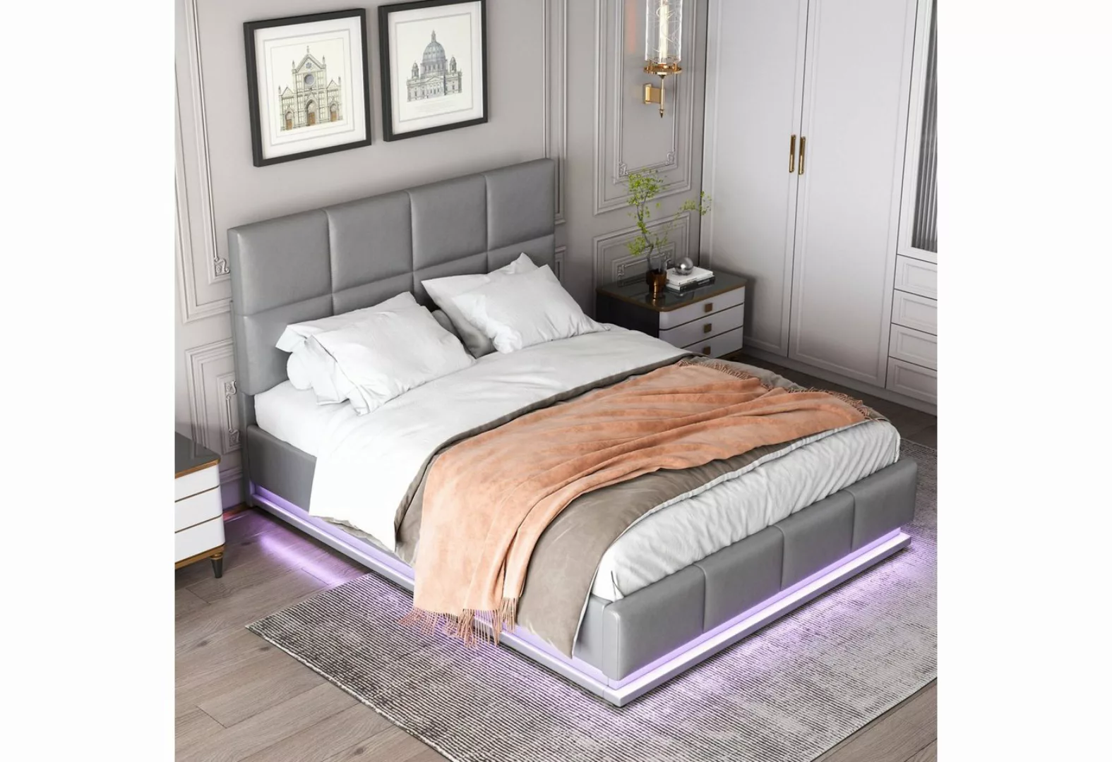 Celya Polsterbett 140x200cm Bettgestell mit LED Beleuchtung und Bettkasten, günstig online kaufen