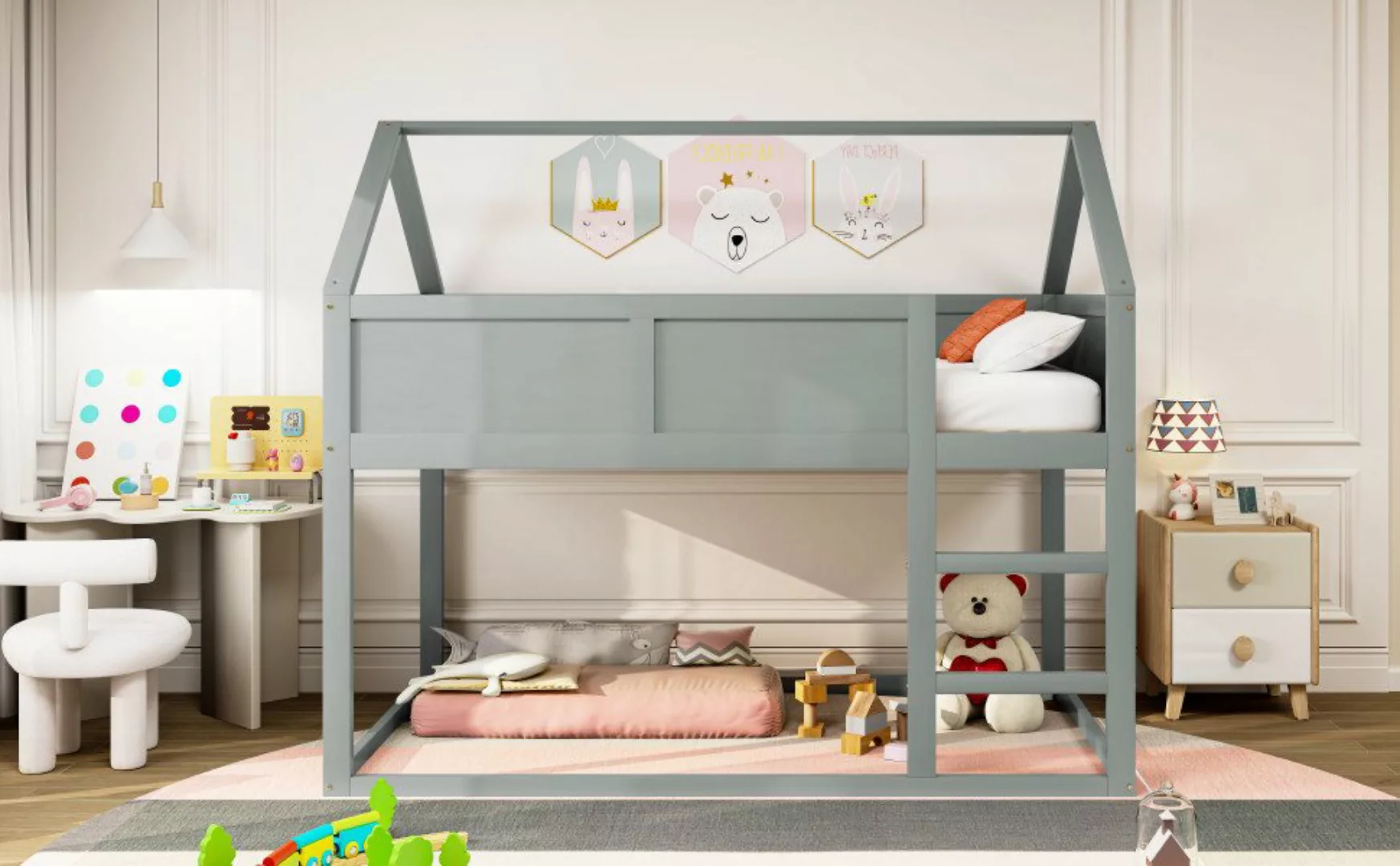 Romance Etagenbett Kinderbett Hochbett Einzelbett Hausbett mit Treppe Dach günstig online kaufen