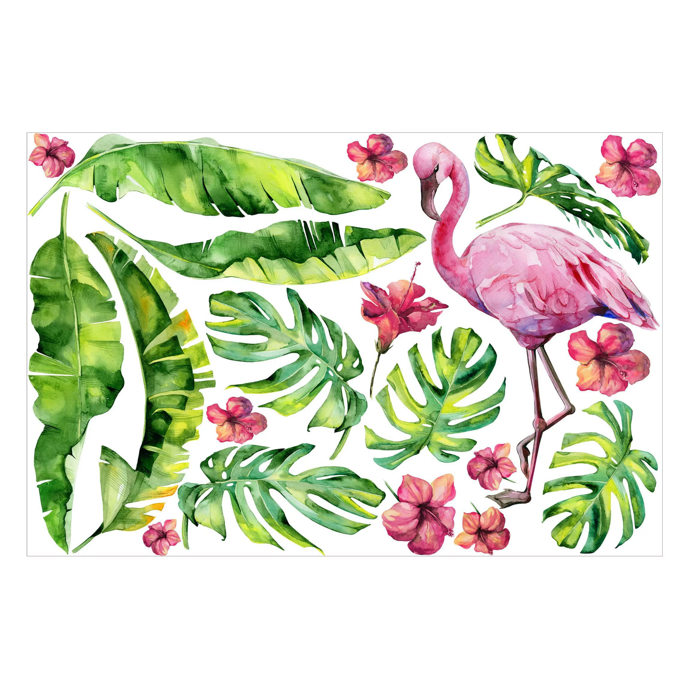 Wandtattoo Tiere Dschungel Flamingo Botanik Blätter Set günstig online kaufen