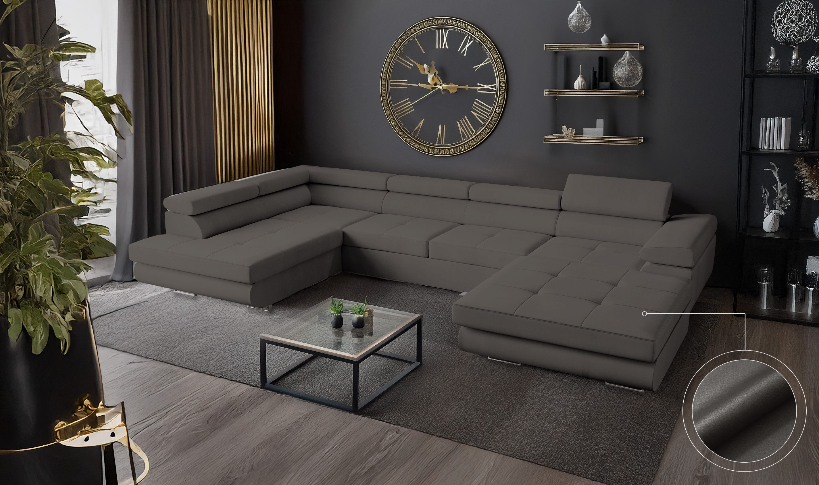 Goldstoff Wohnlandschaft mit Schlaffunktion, Couch für günstig online kaufen