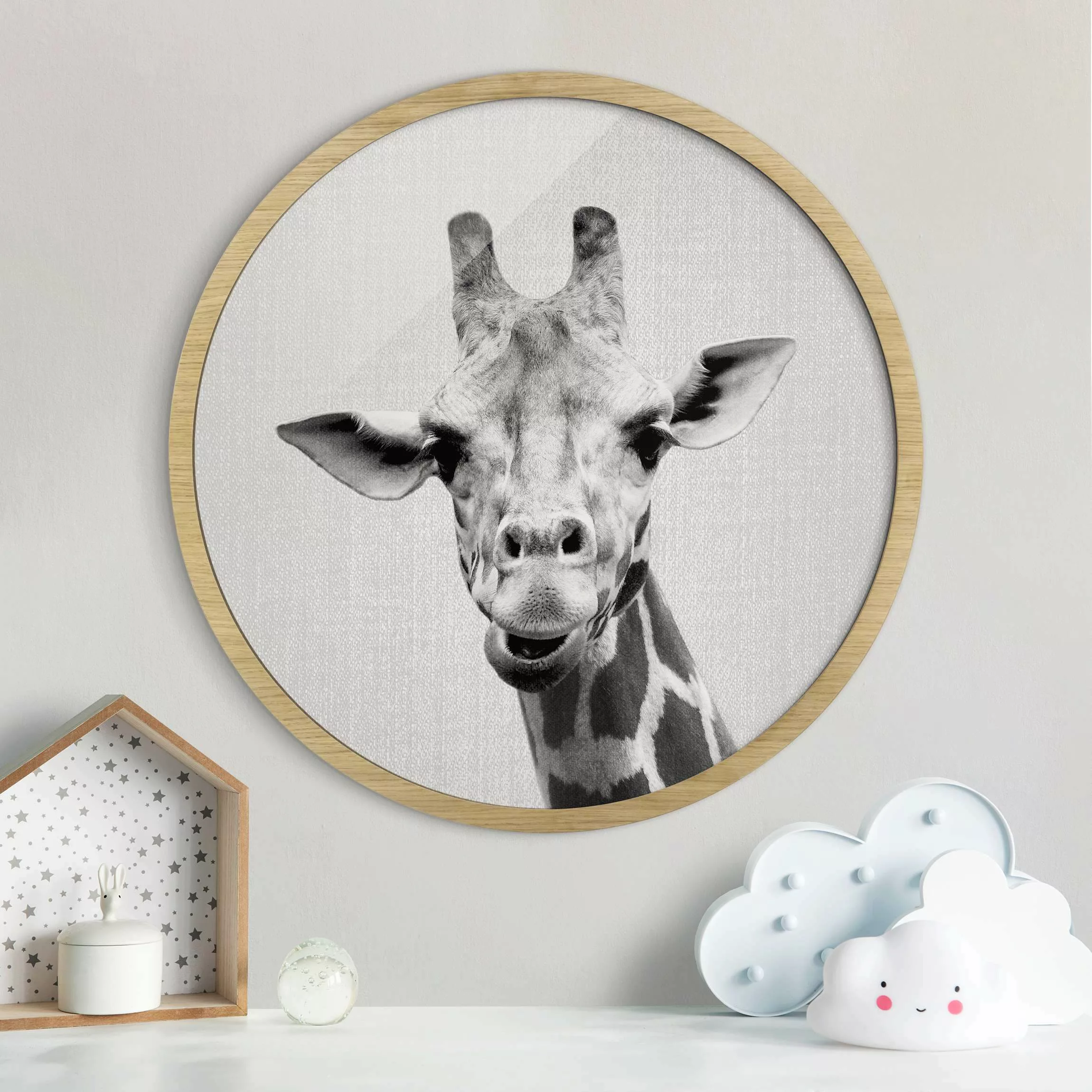 Rundes Gerahmtes Bild Giraffe Gundel Schwarz Weiß günstig online kaufen