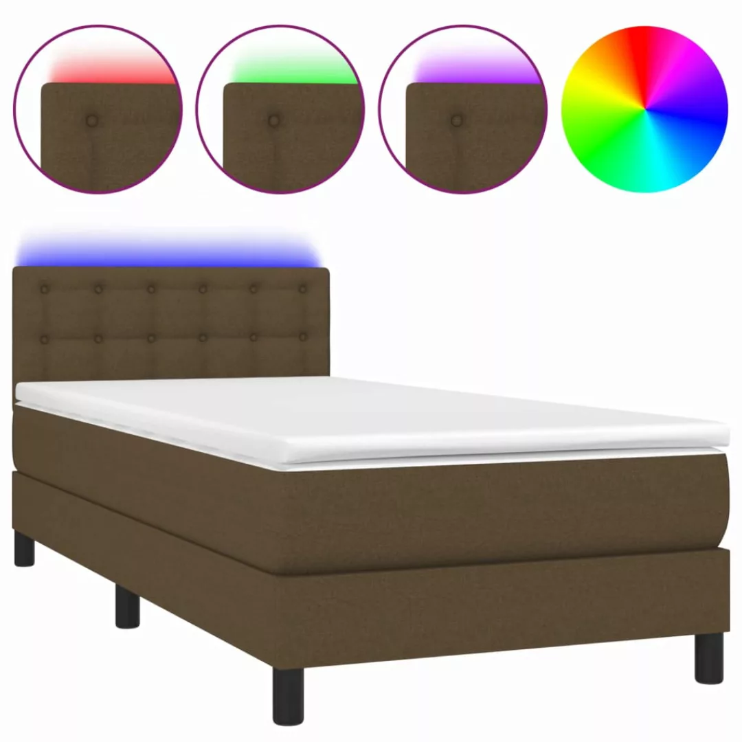 Vidaxl Boxspringbett Mit Matratze & Led Dunkelbraun 100x200 Cm Stoff günstig online kaufen