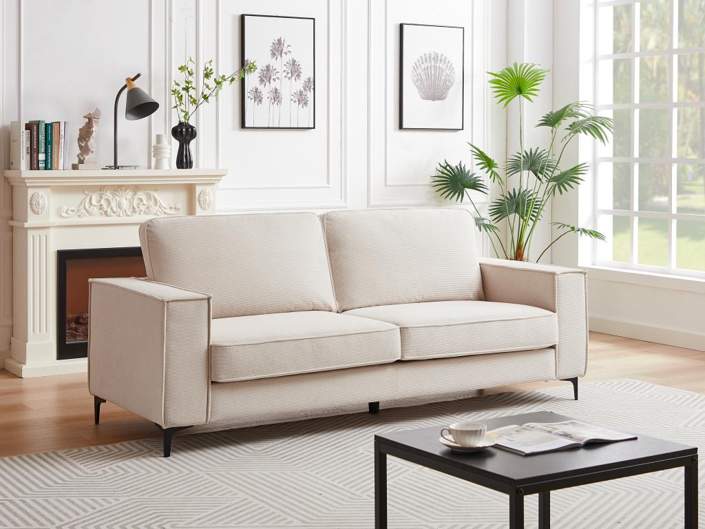 Sofa 3-Sitzer - gerippter Samtstoff - Beige - OLMEDA günstig online kaufen
