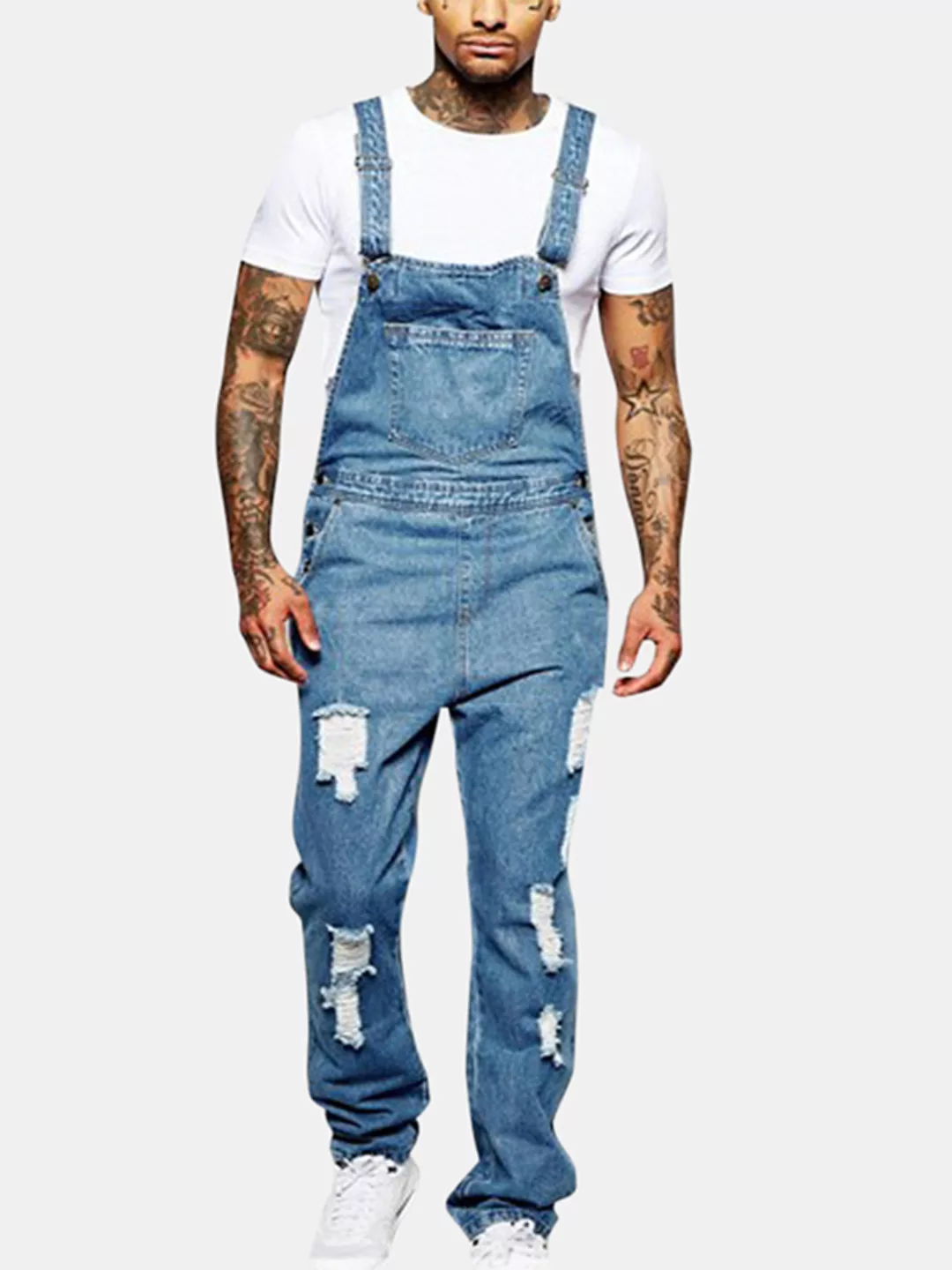 Herren Denim Loch Loch Streetwear Overall Casual Suspender Jumpsuit Hosen günstig online kaufen