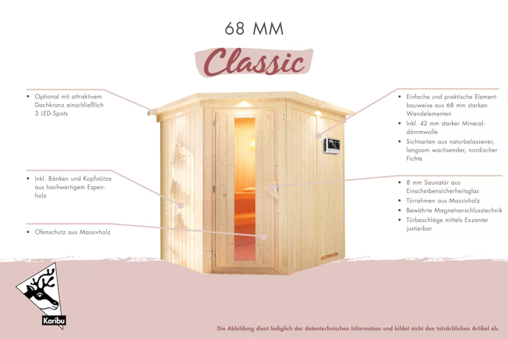 Karibu Sauna »»Liyah« mit bronzierter Tür und Kranz naturbelassen«, in vers günstig online kaufen