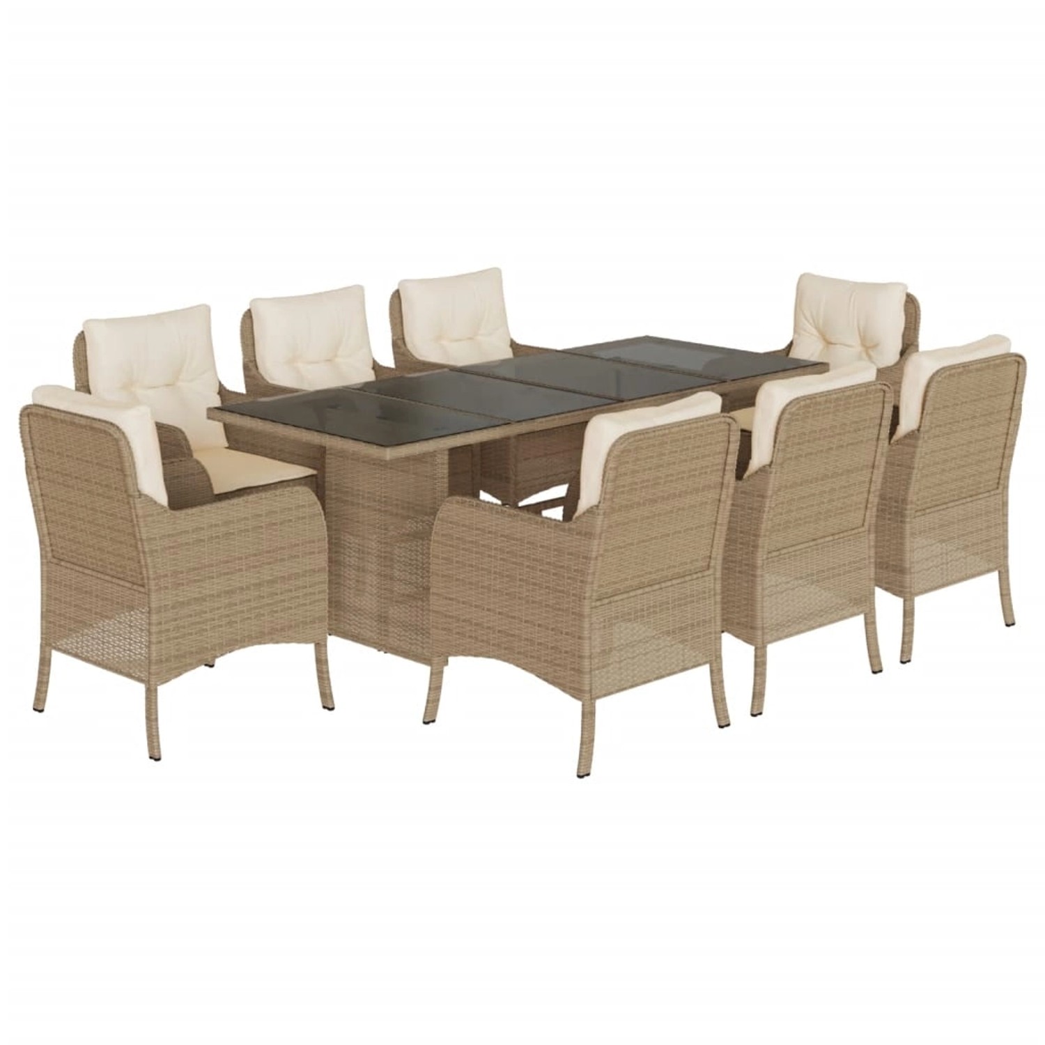 vidaXL 9-Tlg Garten-Essgruppe mit Kissen Beige Poly Rattan 3211887 günstig online kaufen