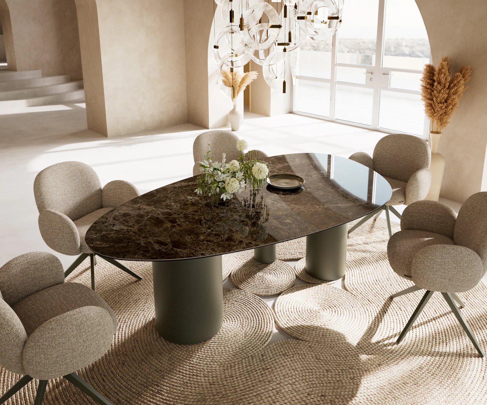 Esstisch Edge Oval 220x120 Keramik Laminam® Emperador Extra Lucidato Dunkel günstig online kaufen
