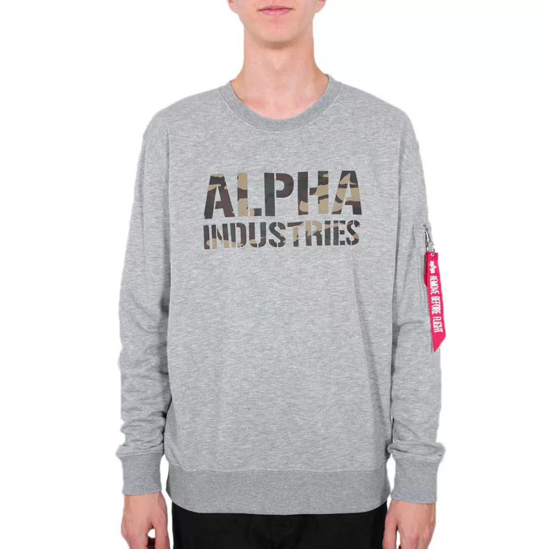 Alpha Industries Camo Print Sweatshirt S Grey Heather / Woodland Camo günstig online kaufen