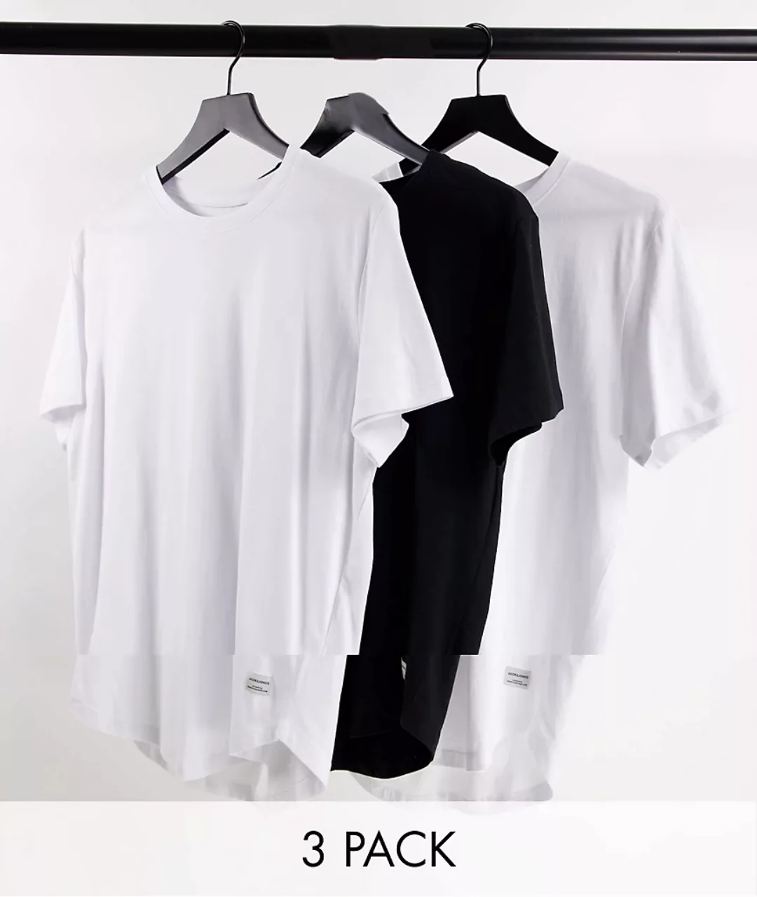 Jack & Jones – Originals – Longline-T-Shirts in Weiß/Weiß/Schwarz mit abger günstig online kaufen