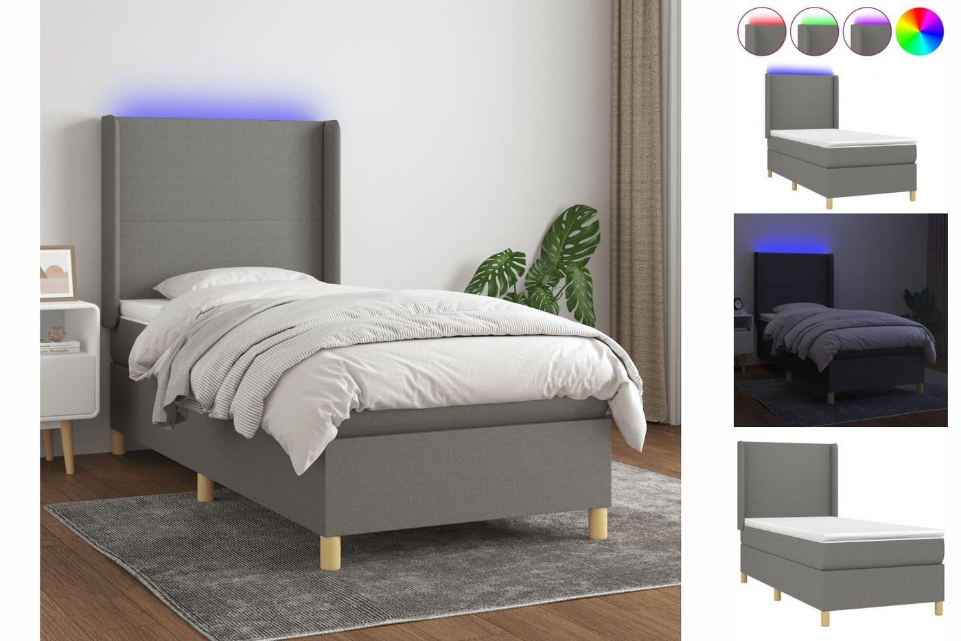 vidaXL Bettgestell Boxspringbett mit Matratze LED Dunkelgrau 90x190 cm Stof günstig online kaufen