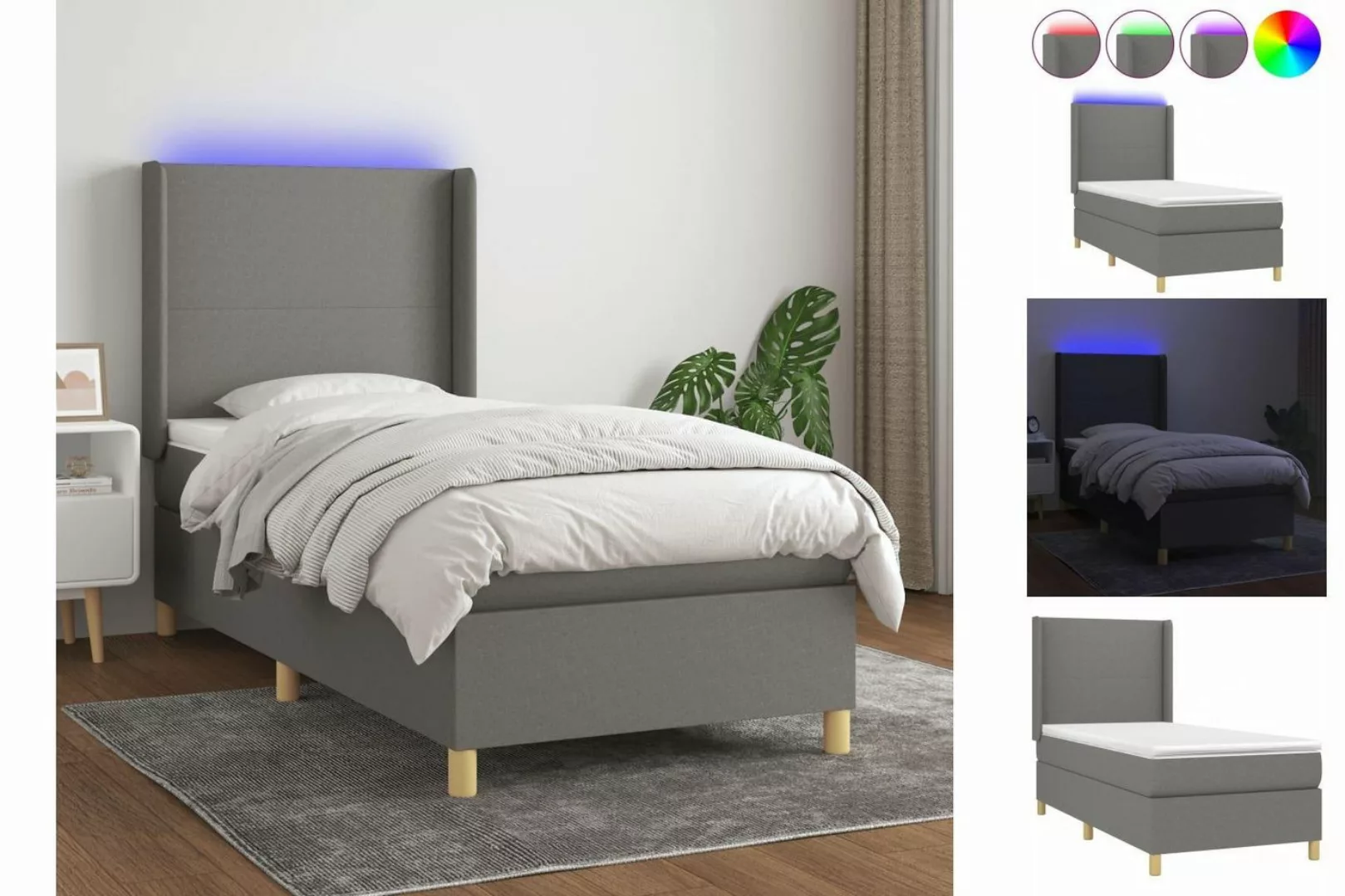 vidaXL Boxspringbett Boxspringbett mit Matratze LED Dunkelgrau 90x190 cm St günstig online kaufen