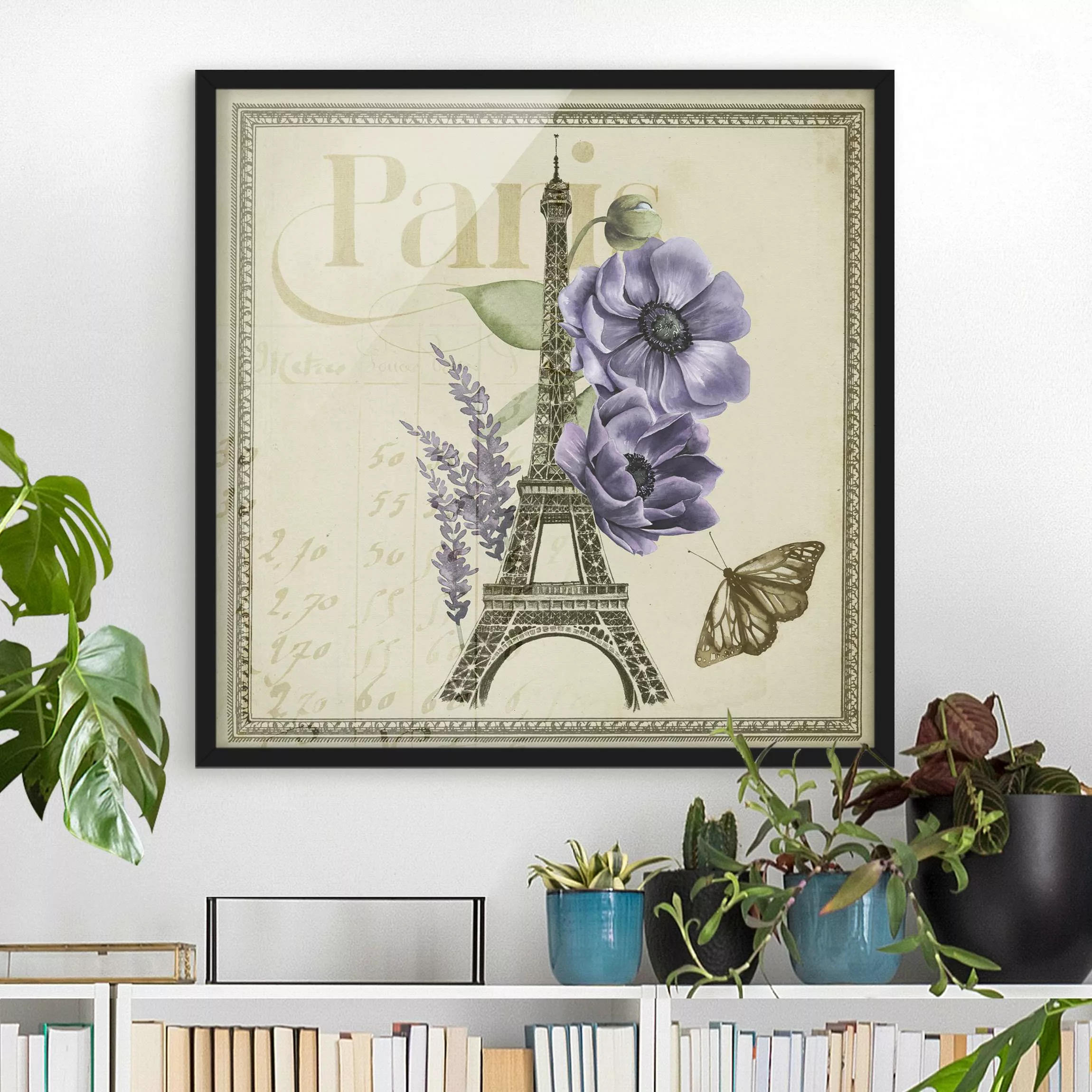 Bild mit Rahmen Spruch - Quadrat Paris Collage Eiffelturm günstig online kaufen