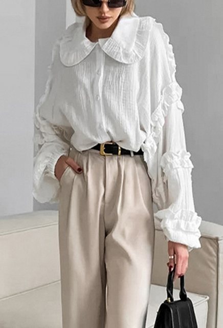 LOVGCCN Langarmhemd Herbst Pendler Ruffle Rand Puppe Kragen Shirt Frauen De günstig online kaufen