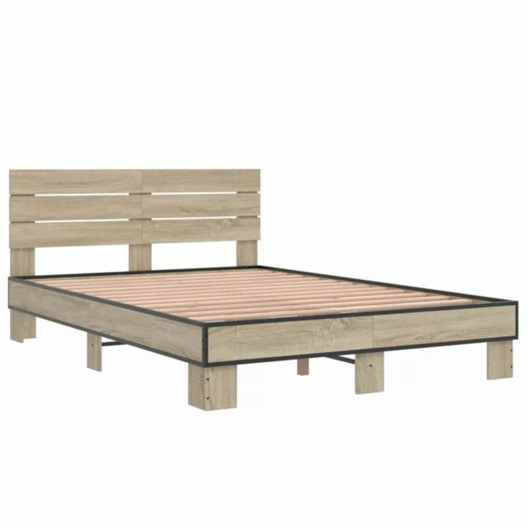 vidaXL Bett Bettgestell Sonoma-Eiche 120x190 cm Holzwerkstoff und Metall günstig online kaufen