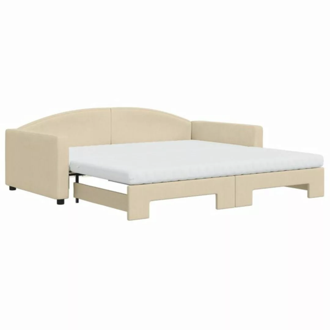 vidaXL Bett Tagesbett Ausziehbar mit Matratzen Creme 100x200 cm Stoff günstig online kaufen