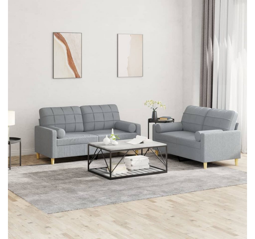 vidaXL Sofa Sofagarnitur mit Kissen Stoff, mit Zierkissen, Hellgrau günstig online kaufen