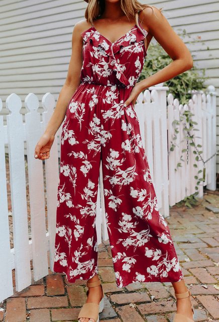 CHENIN 7/8-Overall Sexy trägerloser Blumen-Jumpsuit mit V-Ausschnitt Locker günstig online kaufen