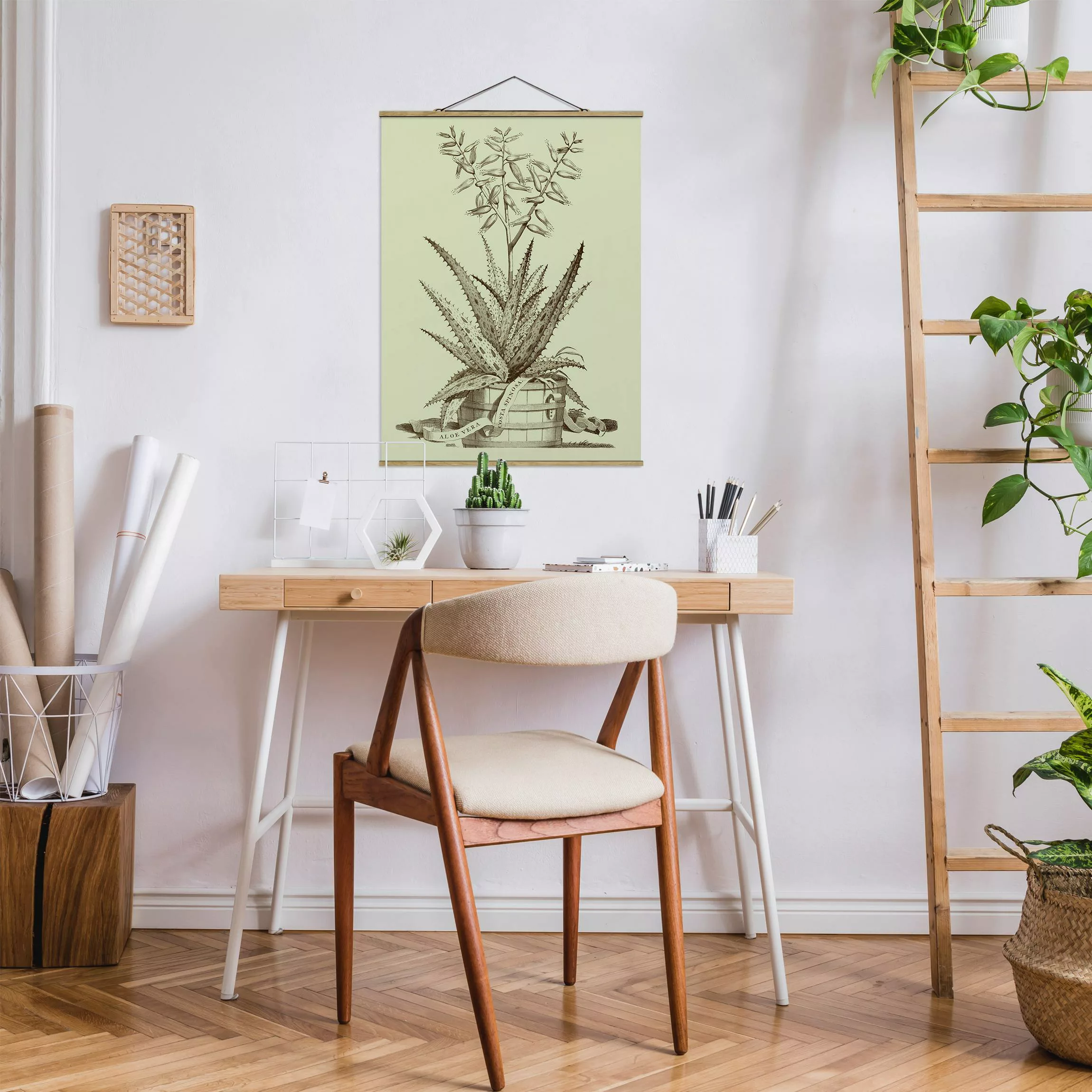 Stoffbild Blumen mit Posterleisten - Hochformat Vintage Aloe Vera Costa Spi günstig online kaufen