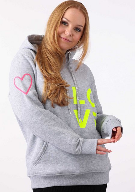 Zwillingsherz Kapuzensweatshirt, mit gesticktem Neon Herz am Ärmel und "Lov günstig online kaufen