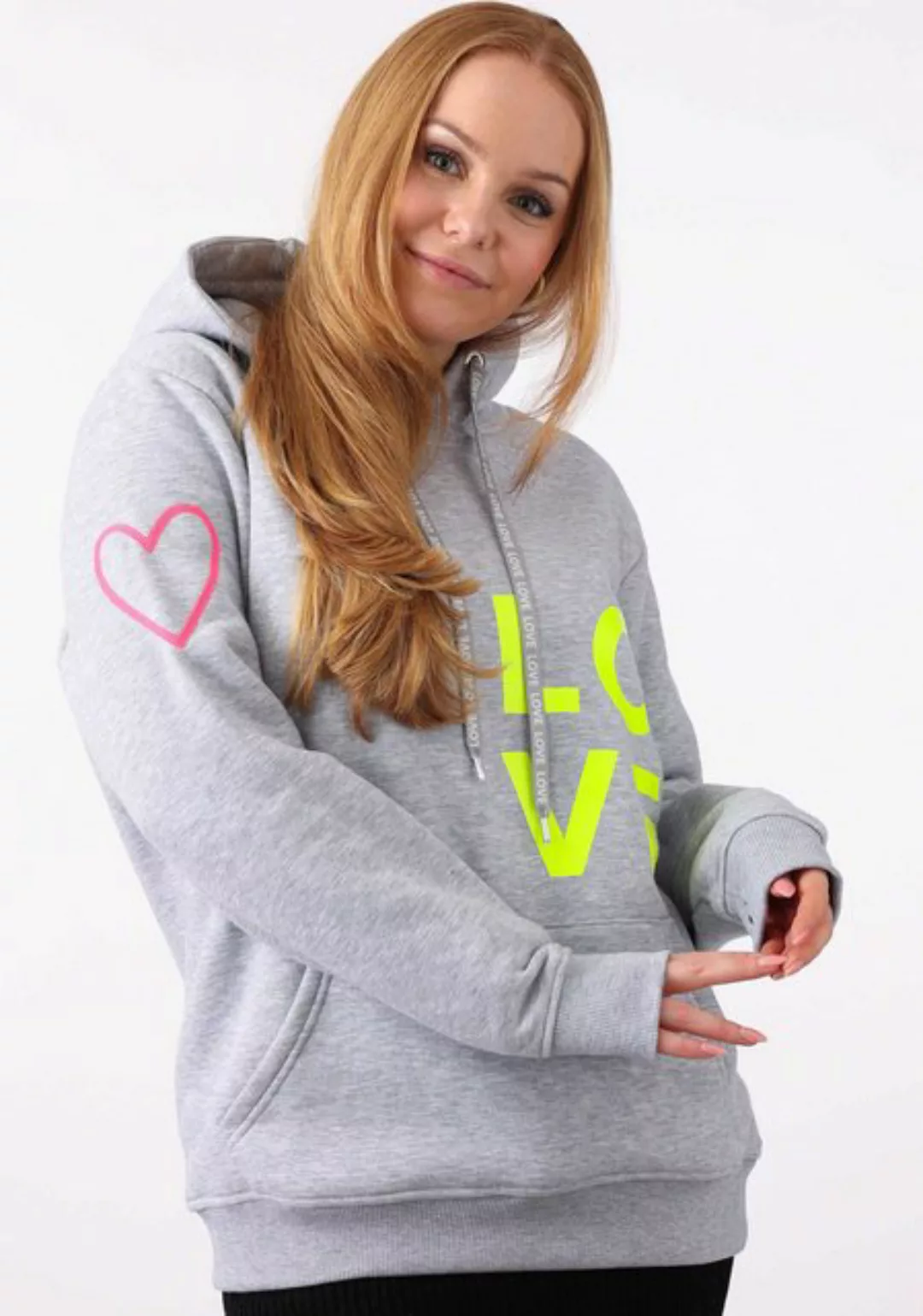 Zwillingsherz Kapuzensweatshirt mit gesticktem Neon Herz am Ärmel und "Love günstig online kaufen