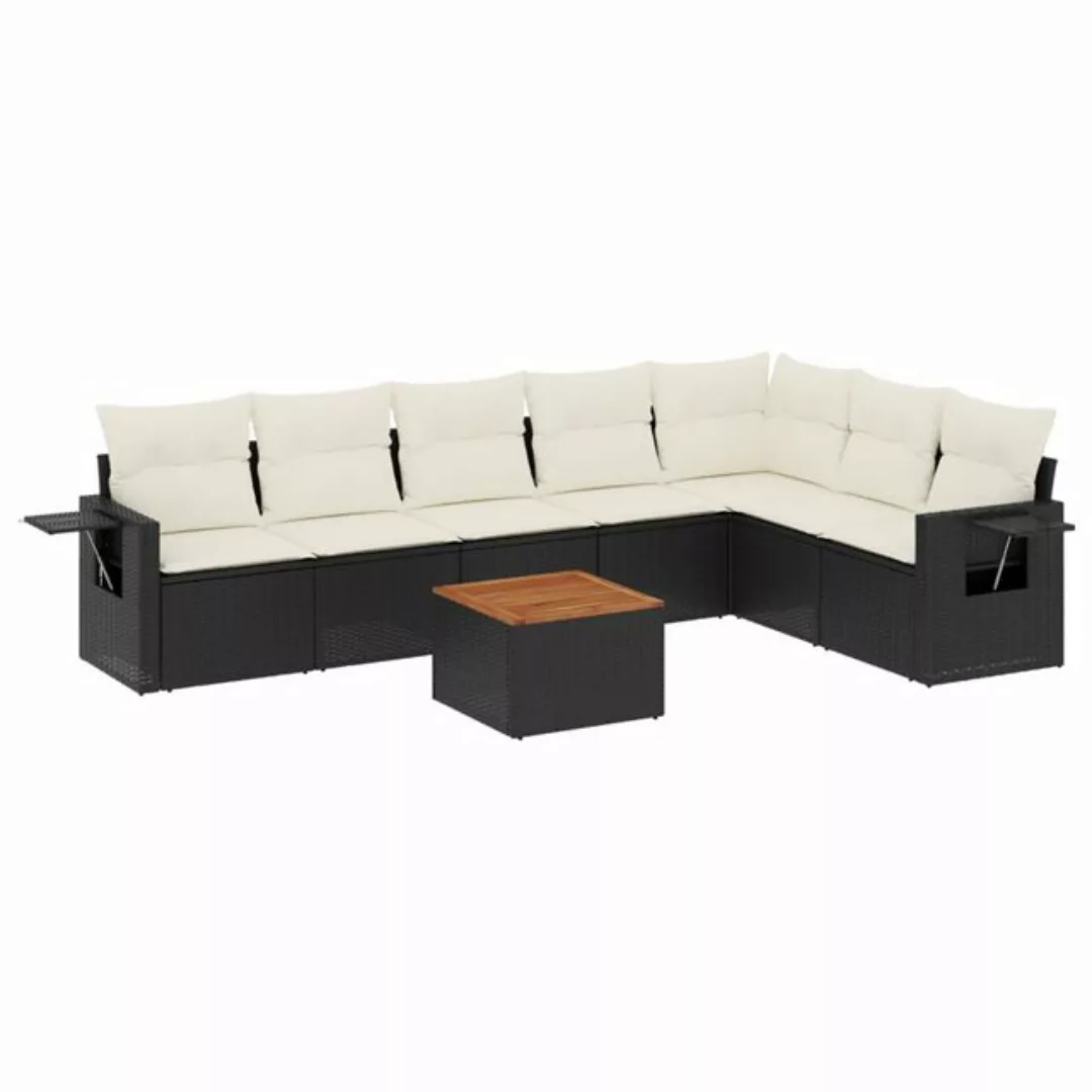 vidaXL Sofaelement 8-tlg. Garten-Sofagarnitur mit Kissen Schwarz Poly Ratta günstig online kaufen