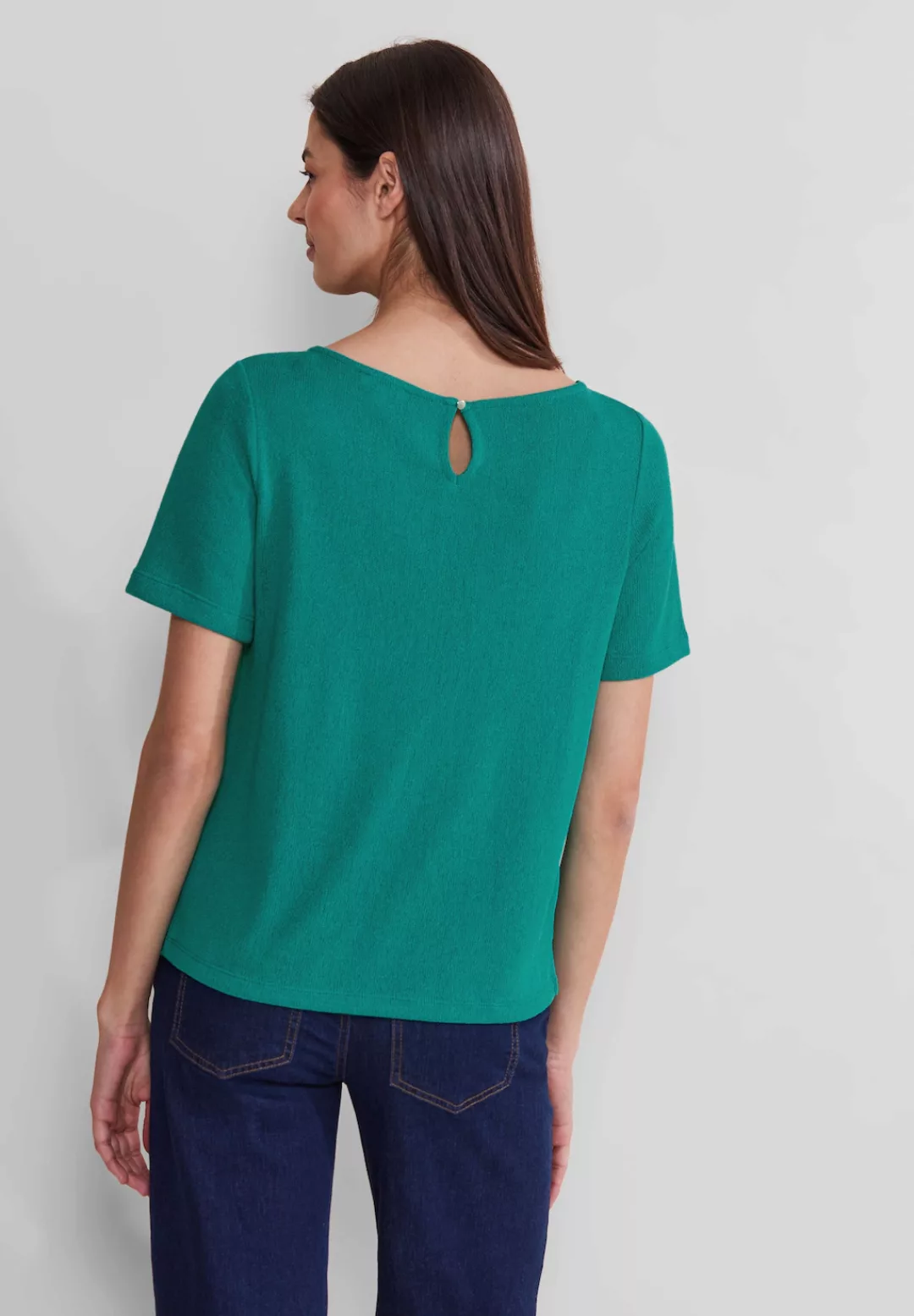 STREET ONE T-Shirt Street One Shirt im Strick Look in Intense Aqua (1-tlg) günstig online kaufen
