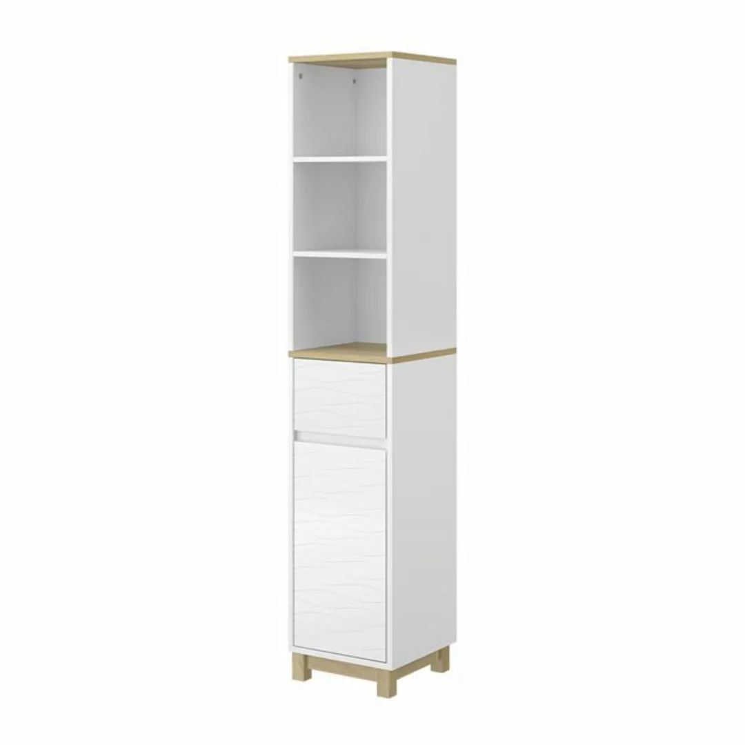 Vicco Hochschrank Livia, Weiß/Holz, 30 x 151 cm mit Schubladen günstig online kaufen