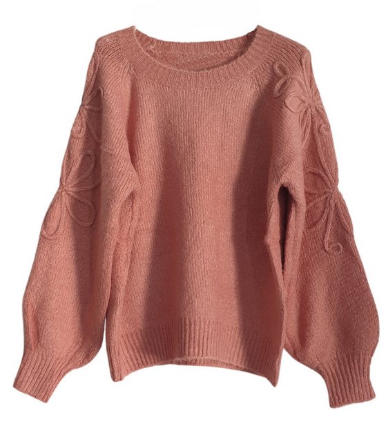 Charis Moda Rundhalspullover Pullover mit Blumendetails an den Ärmeln günstig online kaufen