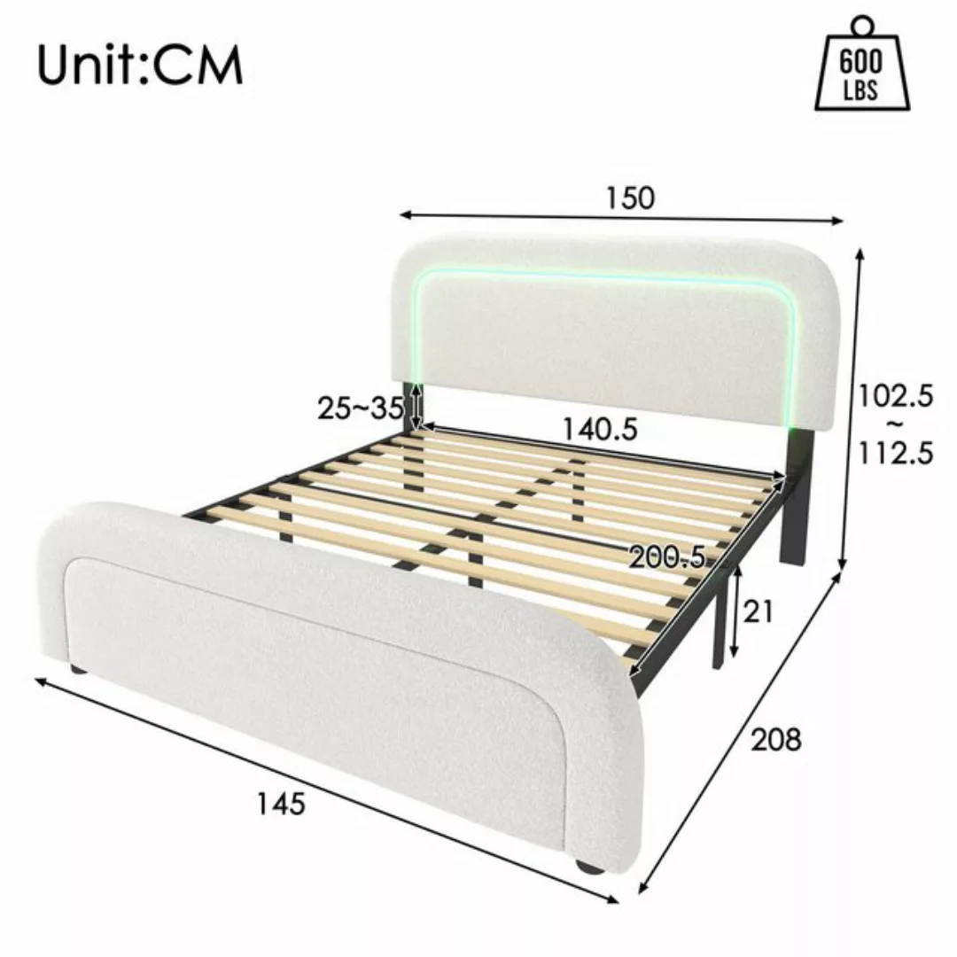 Ulife Polsterbett mit USB Typ C Ladefunktion LED-Beleuchtung, Einzelbett, J günstig online kaufen