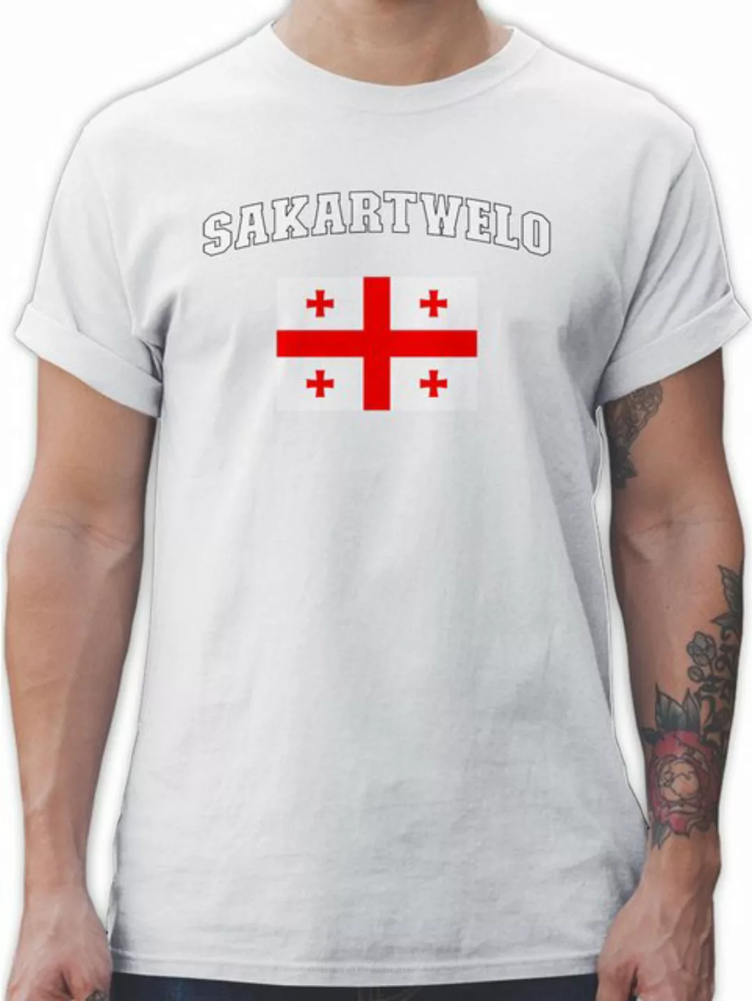 Shirtracer T-Shirt Sakartwelo Schriftzug mit Flagge, Sakartvelo, Georgia, G günstig online kaufen