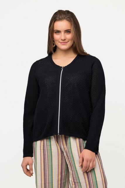 Ulla Popken Strickjacke Strickjacke Lochstrick Rundhals Biobaumwolle günstig online kaufen