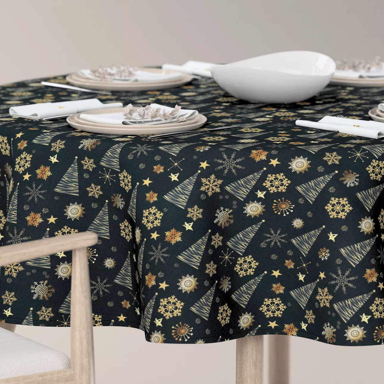 Runde Tischdecke, schwarz-gold, Christmas (629-42) günstig online kaufen