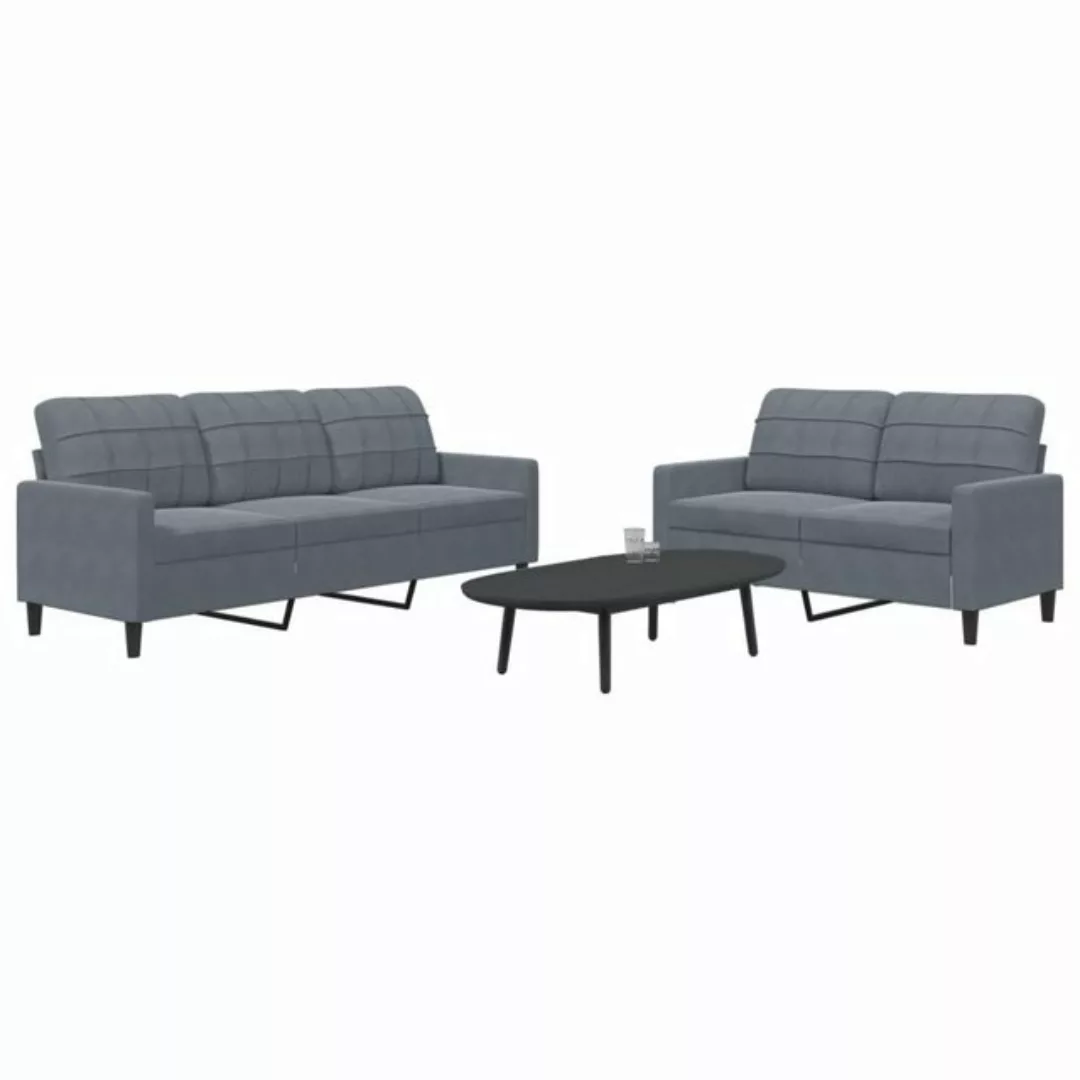 vidaXL Sofa, 2-tlg. Sofagarnitur mit Kissen Dunkelgrau Samt günstig online kaufen