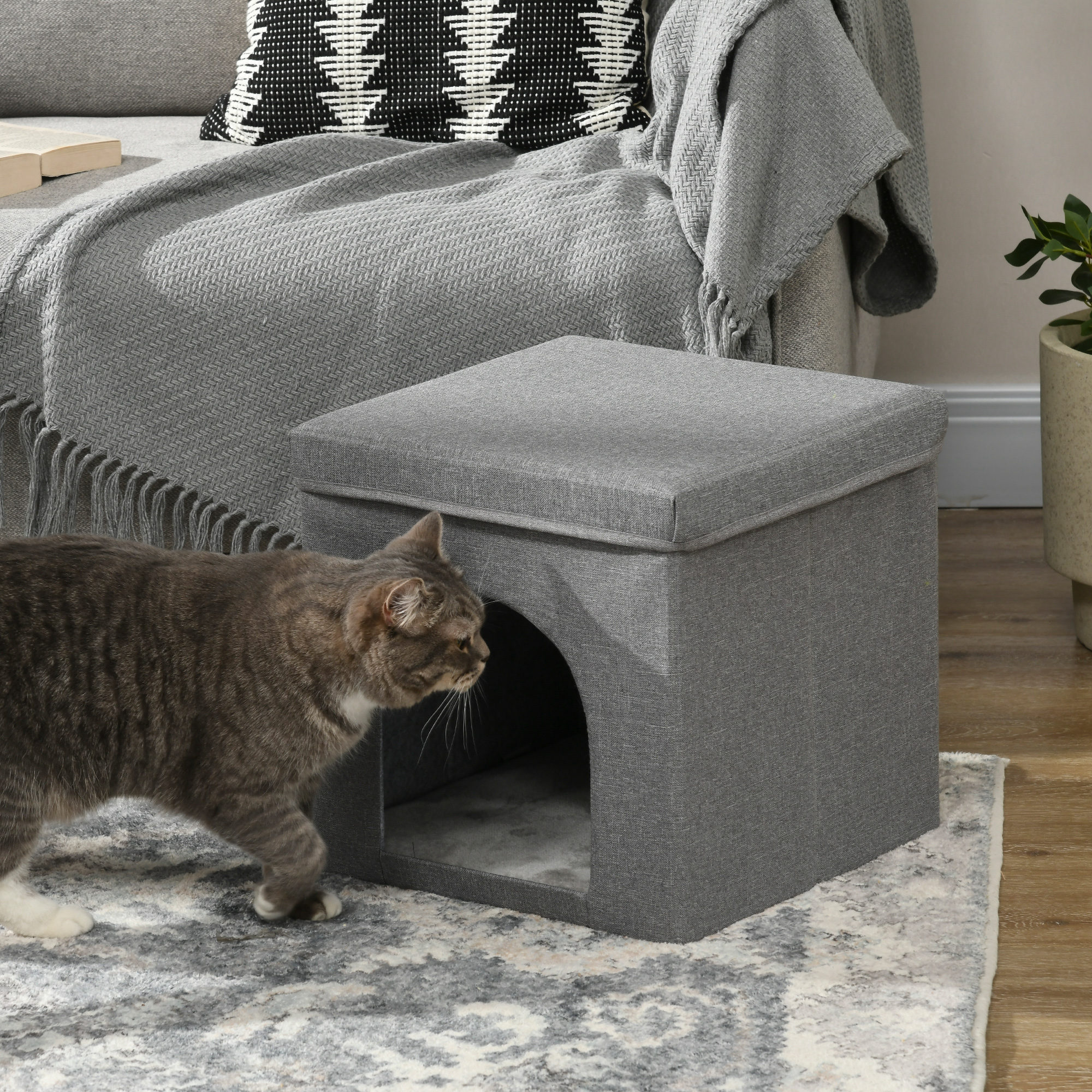 PawHut Katzenhaus Versteck Würfel falten mit Kratzbrett weiche Plüschkissen günstig online kaufen
