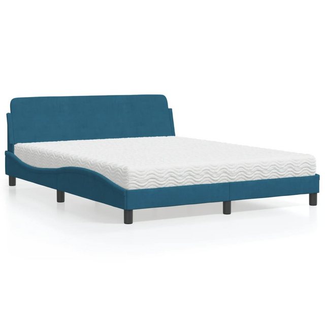vidaXL Bett Bett mit Matratze Blau 160x200 cm Samt günstig online kaufen