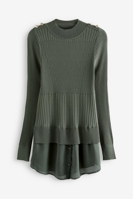 Next Strickpullover Geripptes Top im Hemden-Lagenlook mit Knopfdetail (1-tl günstig online kaufen