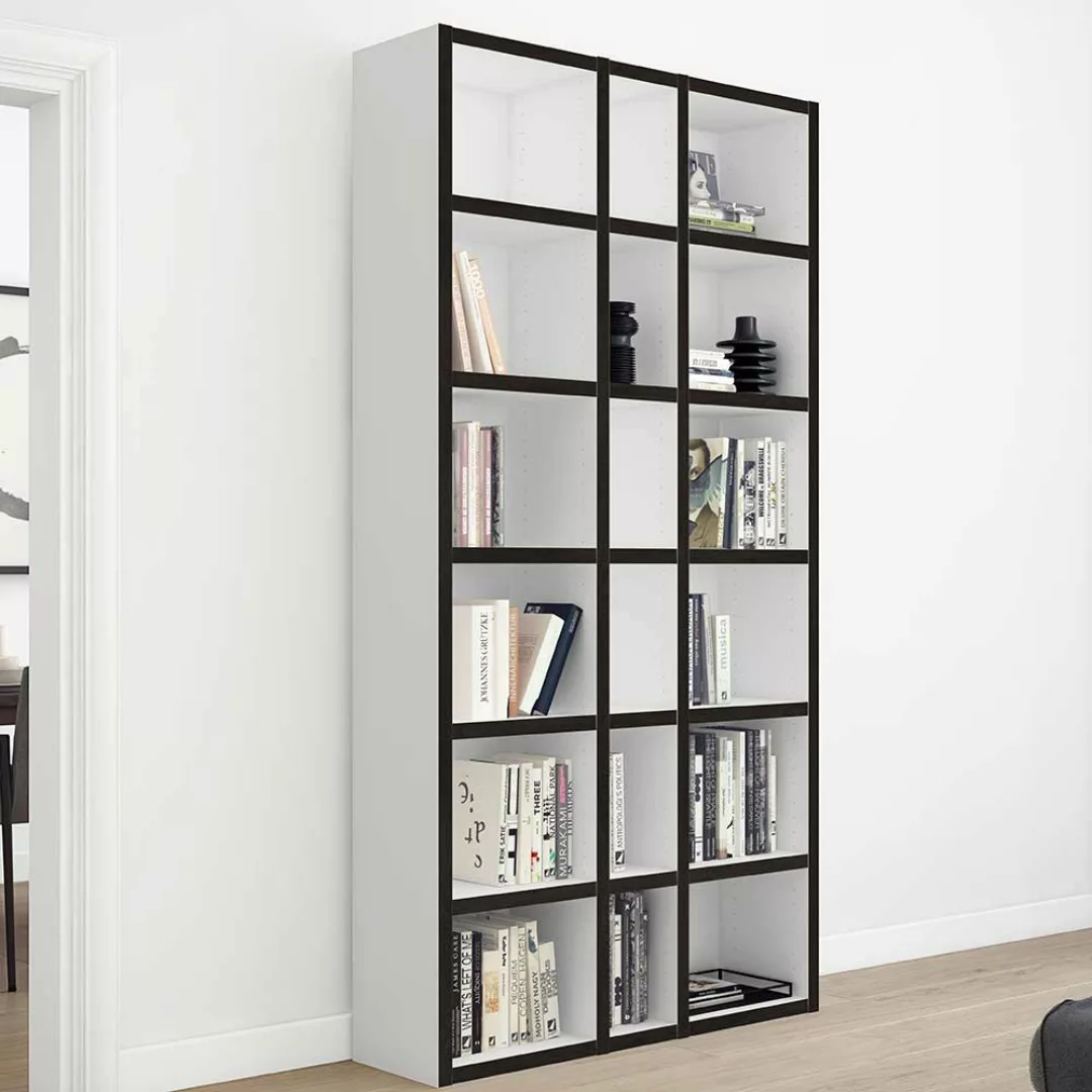 Wohnzimmerregal für Bücher in Weiß und Schwarzbraun 120 cm breit günstig online kaufen