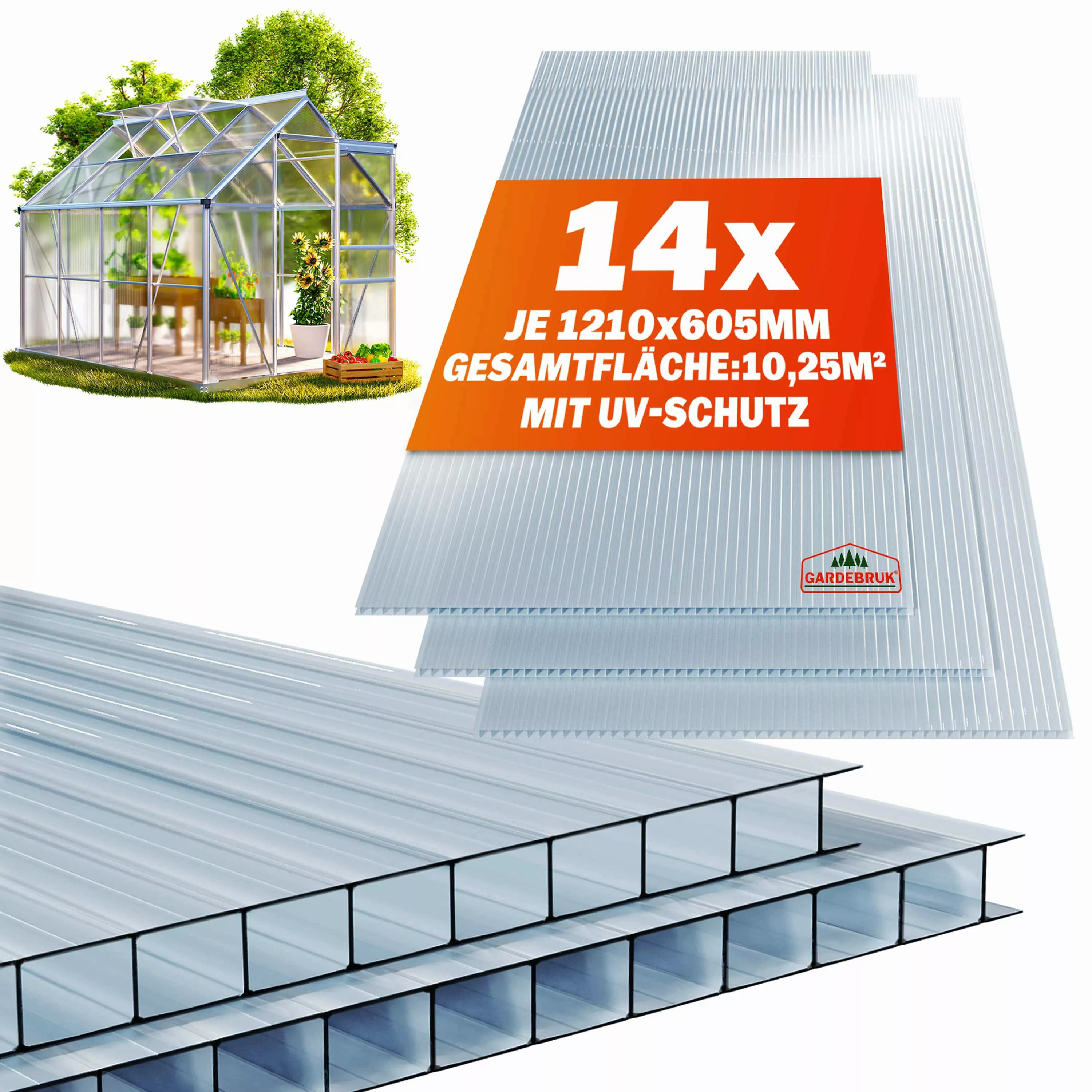 Hohlkammerstegplatten 14er-Set Transparent 4mm 10,25m² günstig online kaufen